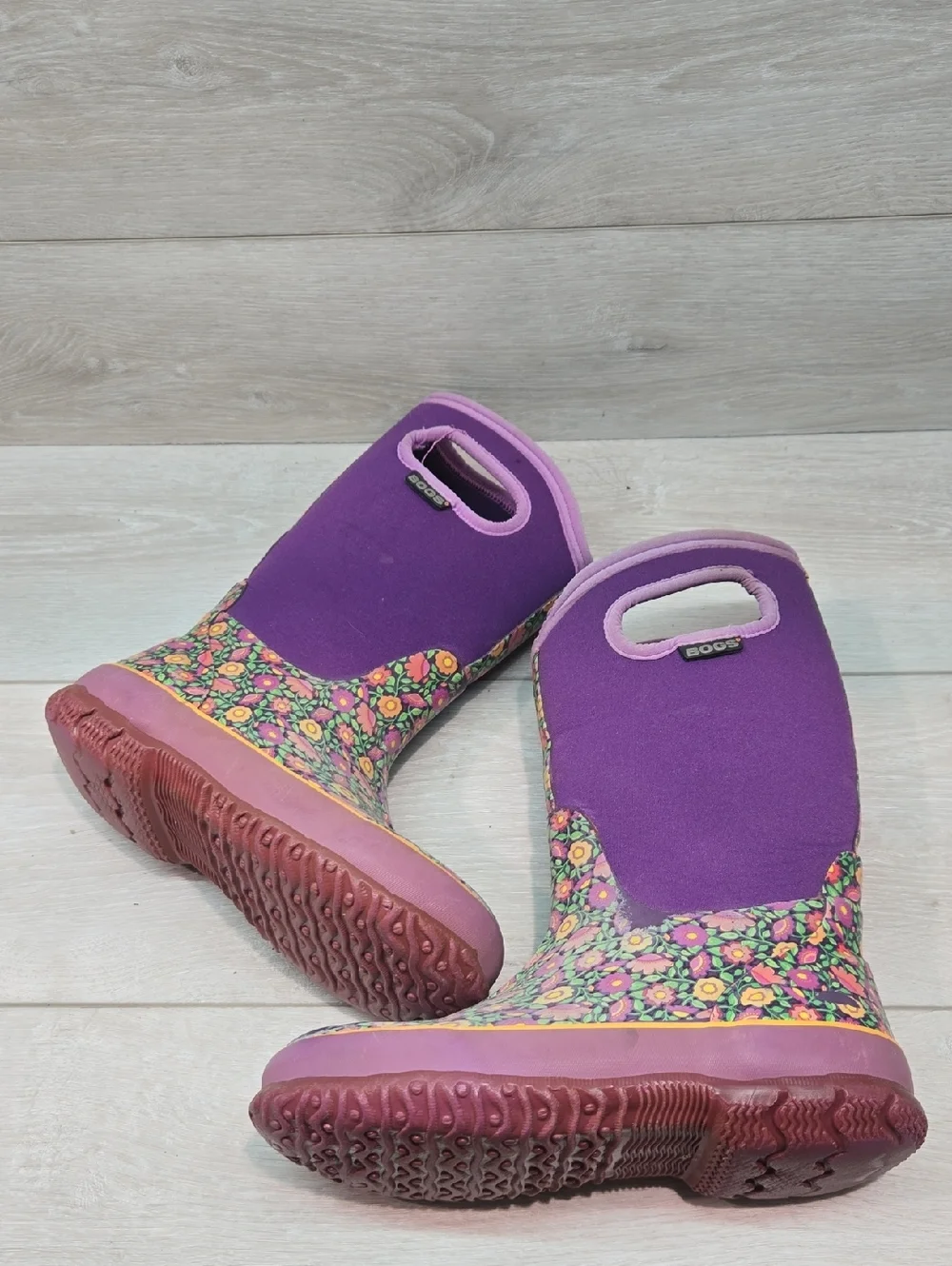 Bogs Kids' Big Girl Purple Floral Rain Boots Shoea Sz 3